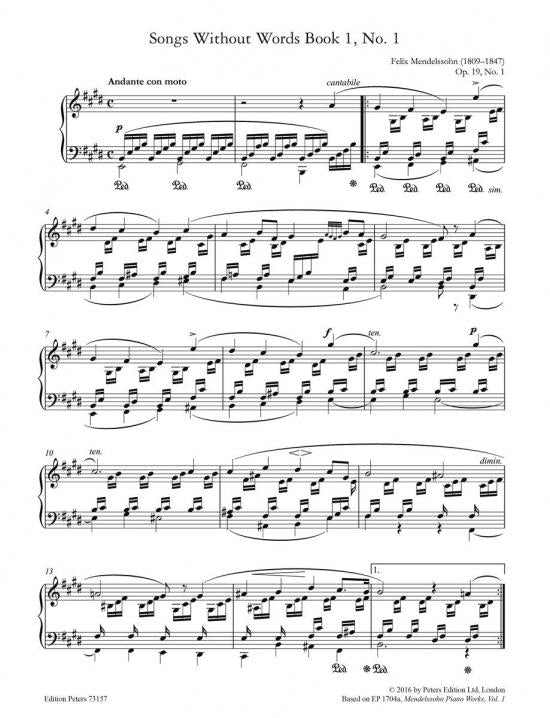 Mendelssohn: Song without Words, Op. 19, No. 1