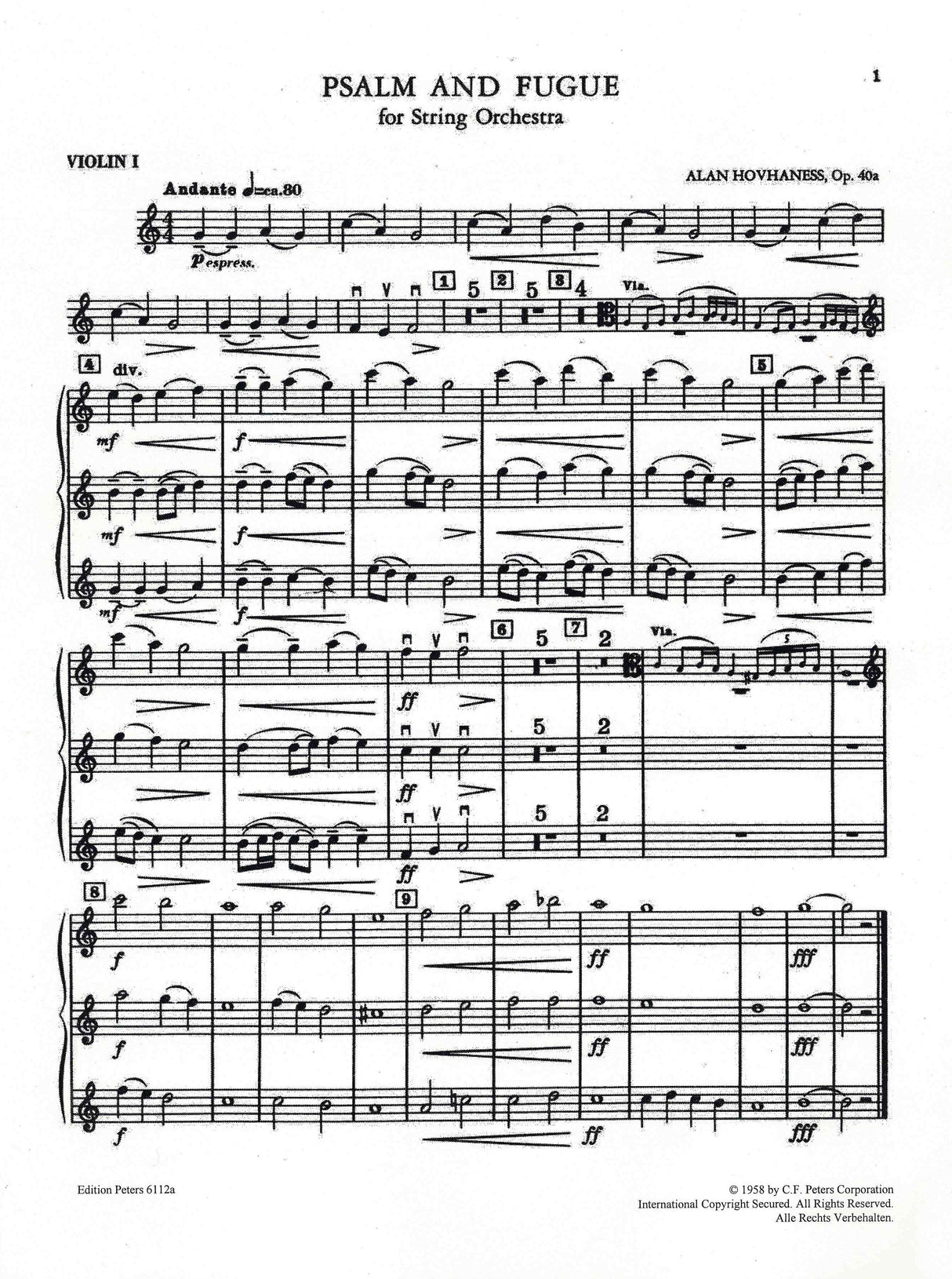 Hovhaness: Psalm and Fugue, Op. 40a