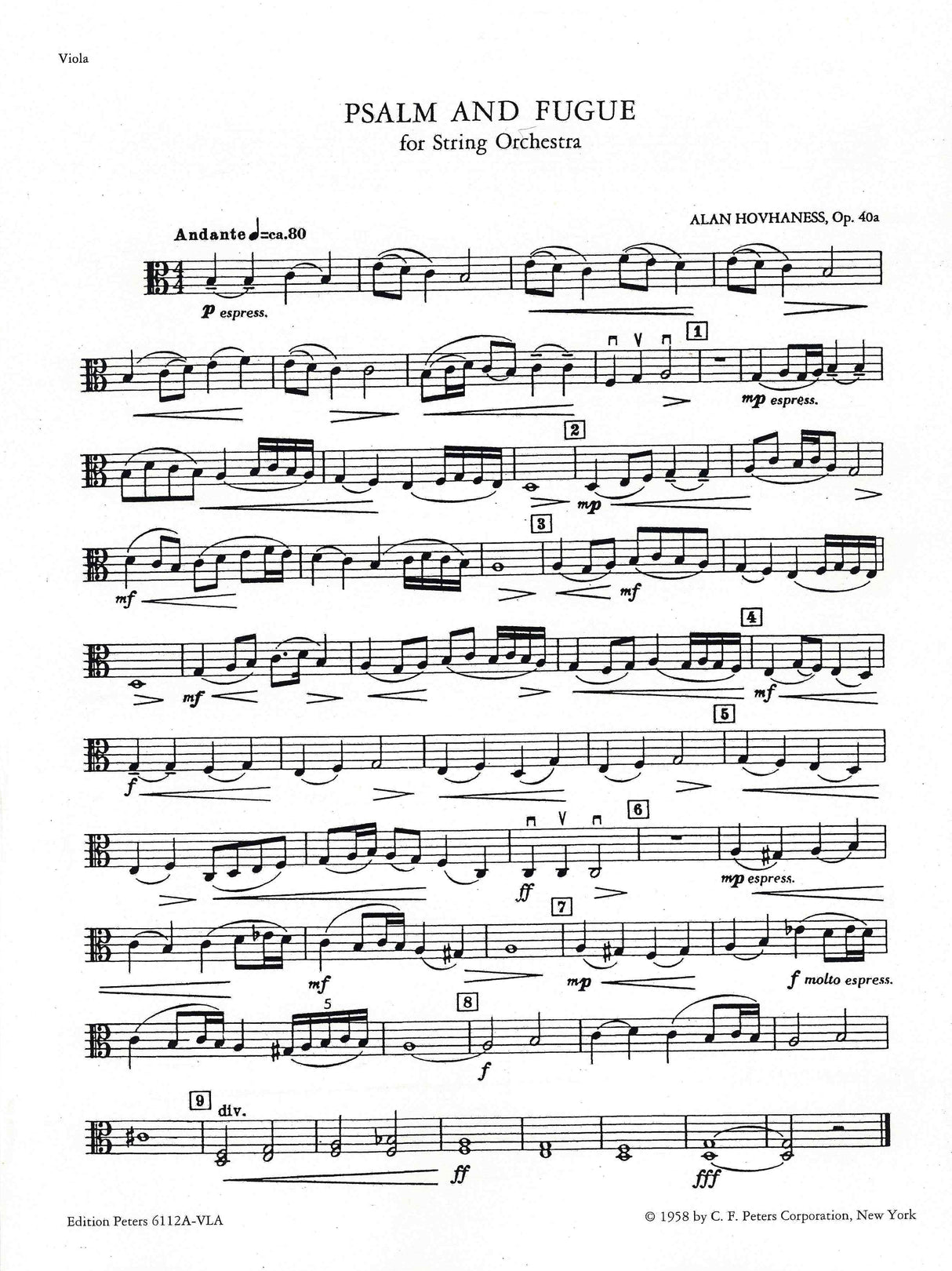 Hovhaness: Psalm and Fugue, Op. 40a