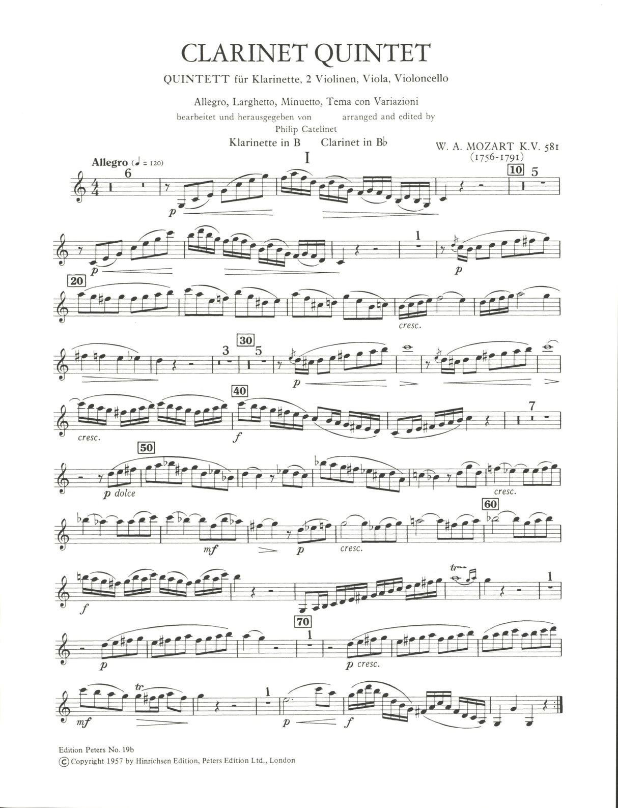 Mozart: Clarinet Quintet, K. 581 (arr. for clarinet & piano)