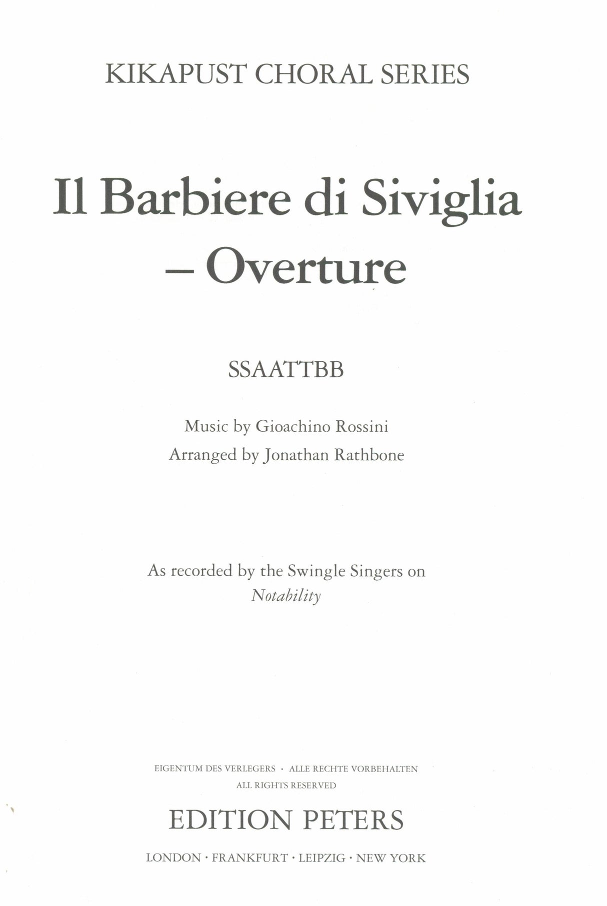 Rathbone: Overture to Rossini's Il barbiere di Siviglia (arr. for SSAATTBB Choir)