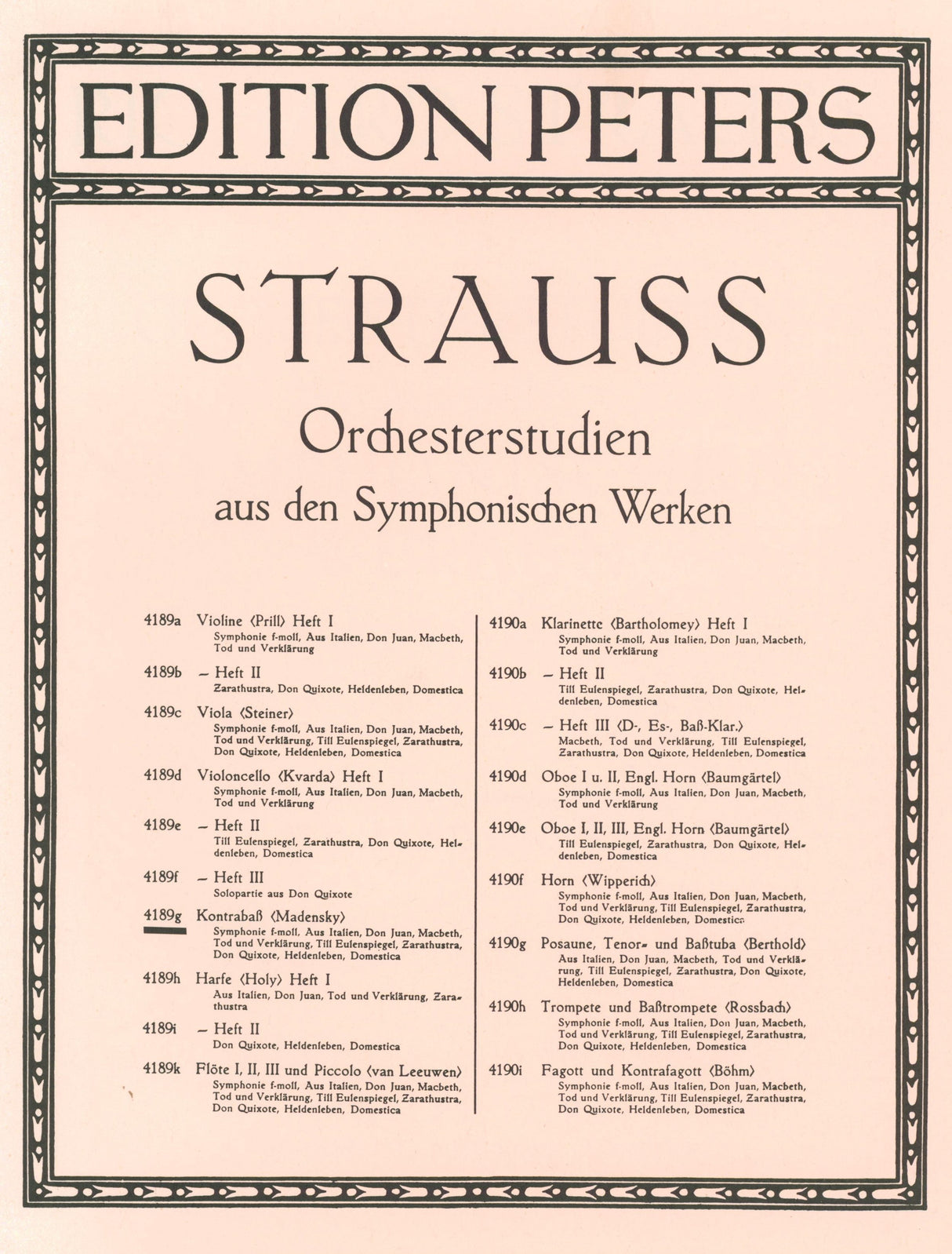 Strauss: Orchestral Excerpts from Symphonic Works for Double Bass