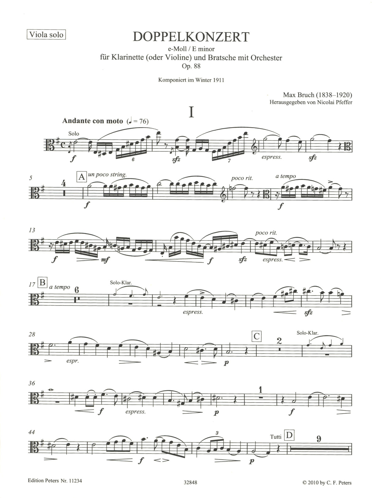 Bruch: Double Concerto for Clarinet and Viola, Op. 88