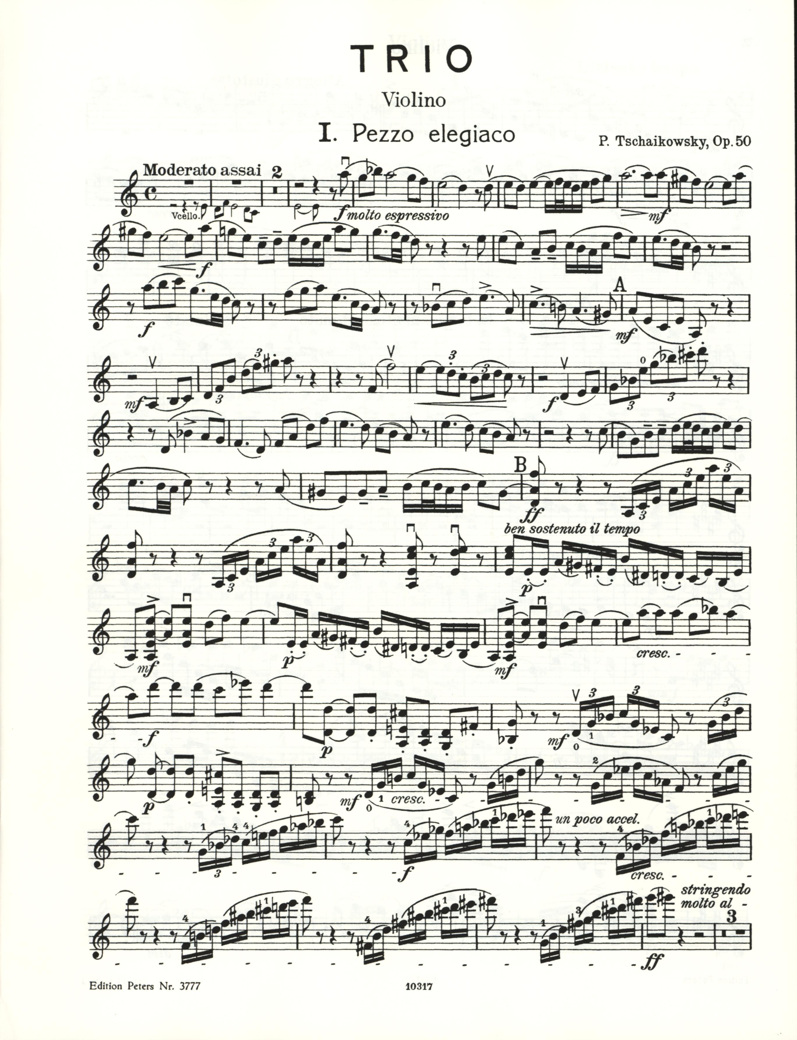 Edition Peters チャイコフスキー ピアノ三重奏曲 Op.50 Tchaikovsky: Piano Trio in A Minor, Op. 50 – Edition Peters