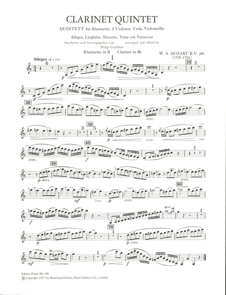 Mozart: Clarinet Quintet, K. 581 (arr. for clarinet & piano)